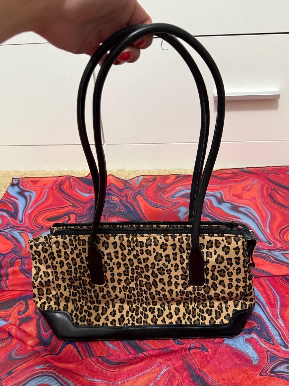 Vintage Y2K Leopard Print Canvas Structured Shoulder Baguette Bag 🐆